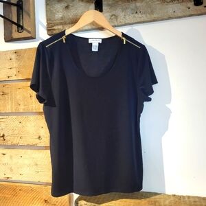 Carmen By Marc Valvo Women's Navy T-Shirt With Gold Embelishment